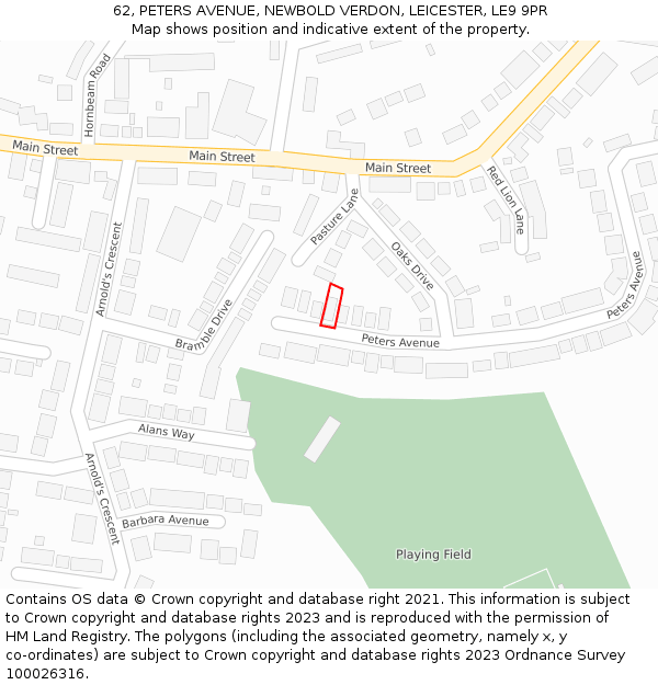 62, PETERS AVENUE, NEWBOLD VERDON, LEICESTER, LE9 9PR: Location map and indicative extent of plot