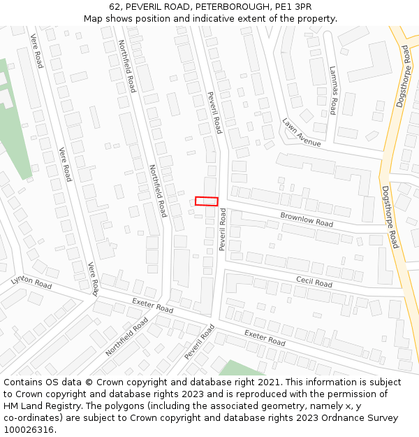 62, PEVERIL ROAD, PETERBOROUGH, PE1 3PR: Location map and indicative extent of plot