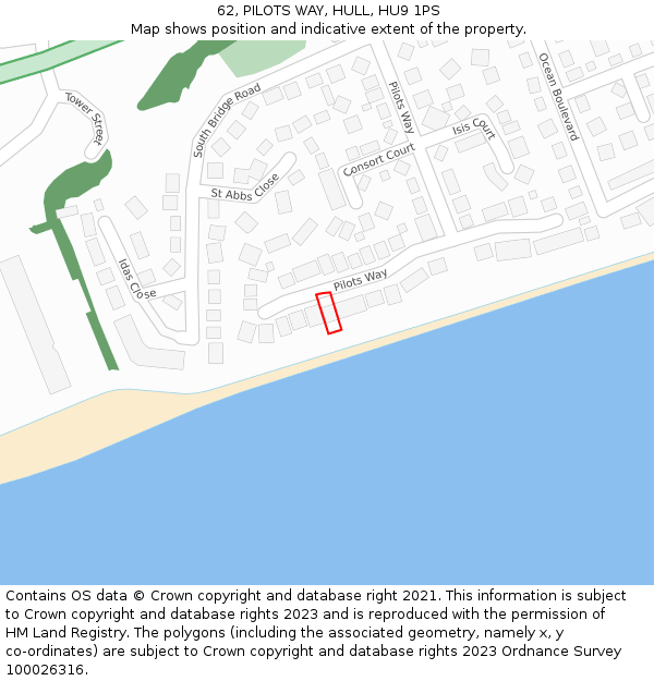 62, PILOTS WAY, HULL, HU9 1PS: Location map and indicative extent of plot