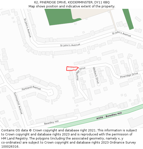 62, PINERIDGE DRIVE, KIDDERMINSTER, DY11 6BQ: Location map and indicative extent of plot