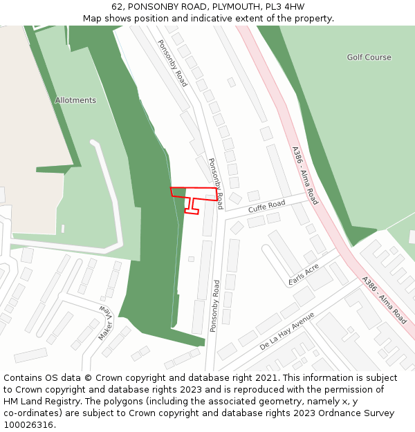 62, PONSONBY ROAD, PLYMOUTH, PL3 4HW: Location map and indicative extent of plot