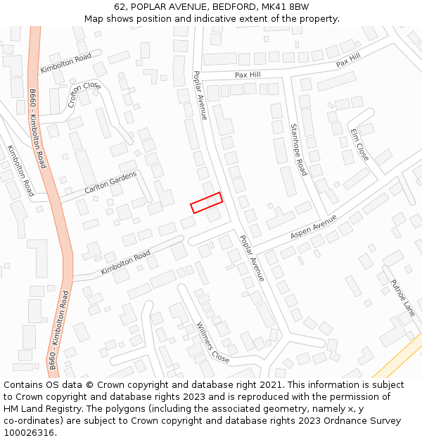 62, POPLAR AVENUE, BEDFORD, MK41 8BW: Location map and indicative extent of plot