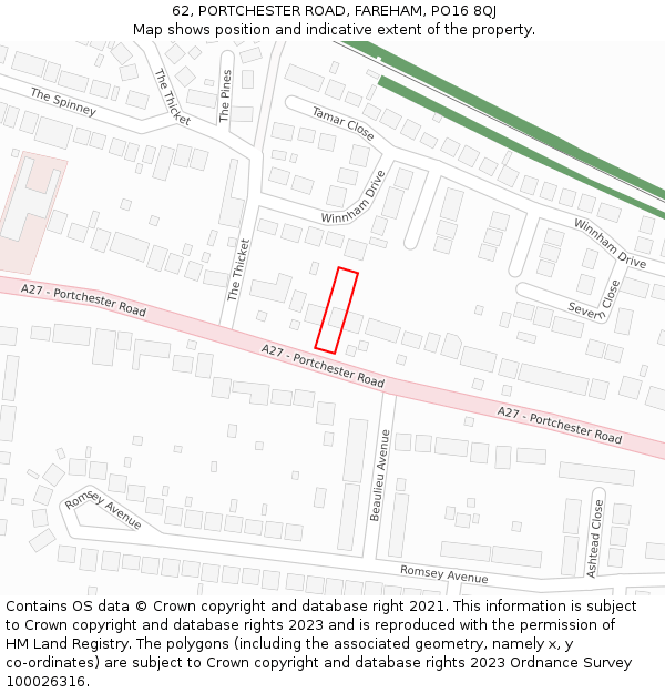 62, PORTCHESTER ROAD, FAREHAM, PO16 8QJ: Location map and indicative extent of plot