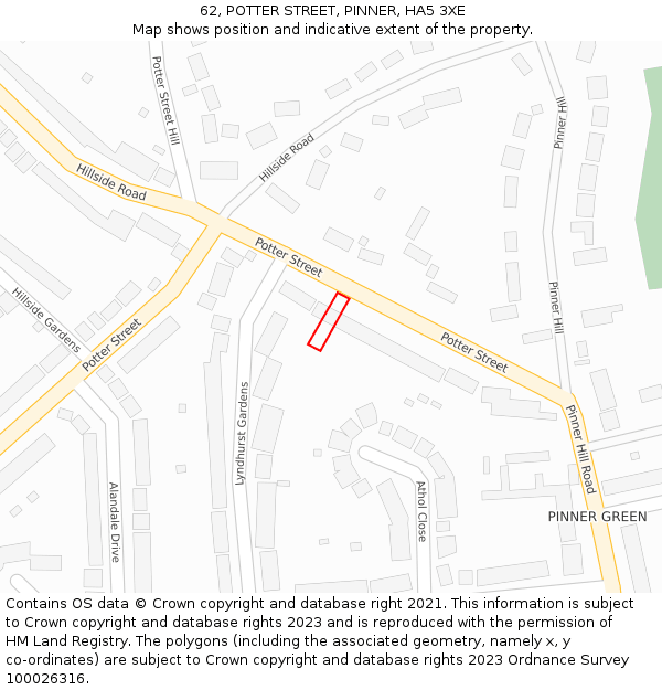62, POTTER STREET, PINNER, HA5 3XE: Location map and indicative extent of plot