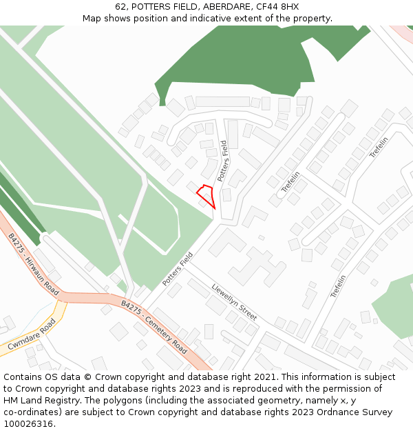 62, POTTERS FIELD, ABERDARE, CF44 8HX: Location map and indicative extent of plot