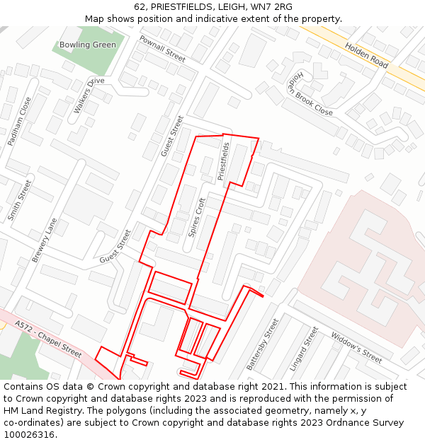 62, PRIESTFIELDS, LEIGH, WN7 2RG: Location map and indicative extent of plot