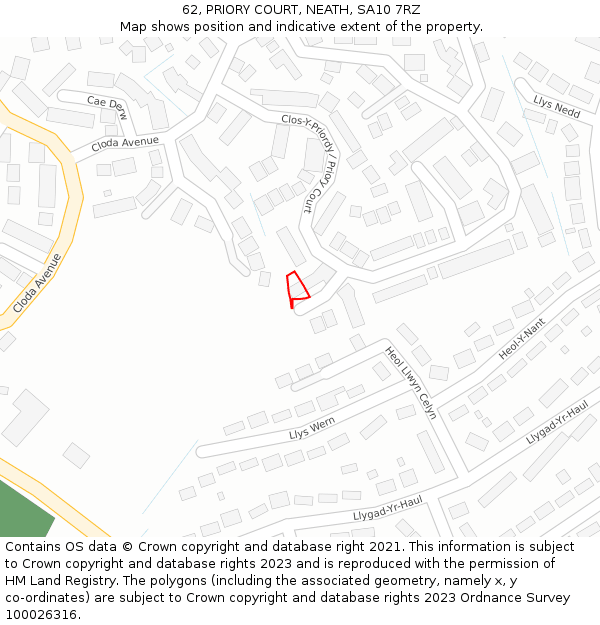 62, PRIORY COURT, NEATH, SA10 7RZ: Location map and indicative extent of plot