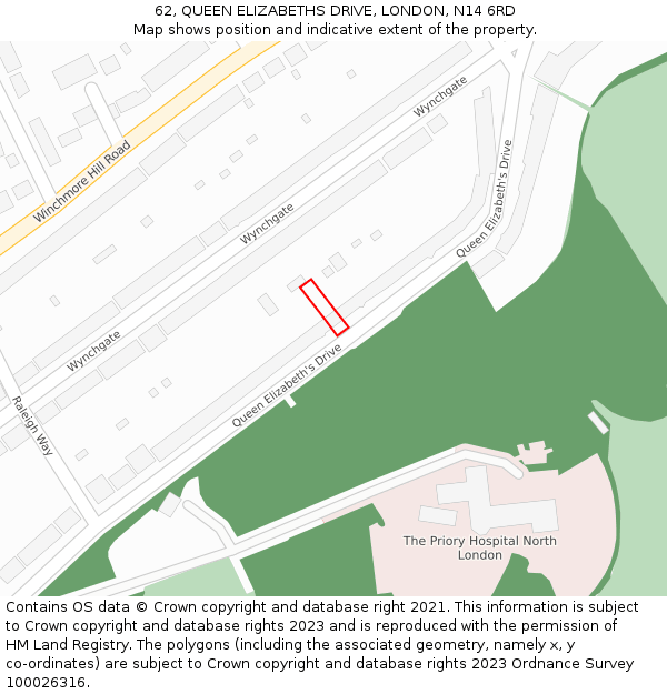 62, QUEEN ELIZABETHS DRIVE, LONDON, N14 6RD: Location map and indicative extent of plot