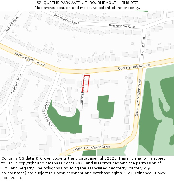 62, QUEENS PARK AVENUE, BOURNEMOUTH, BH8 9EZ: Location map and indicative extent of plot