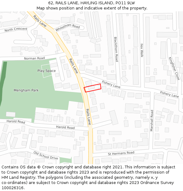 62, RAILS LANE, HAYLING ISLAND, PO11 9LW: Location map and indicative extent of plot