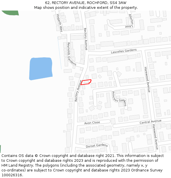 62, RECTORY AVENUE, ROCHFORD, SS4 3AW: Location map and indicative extent of plot