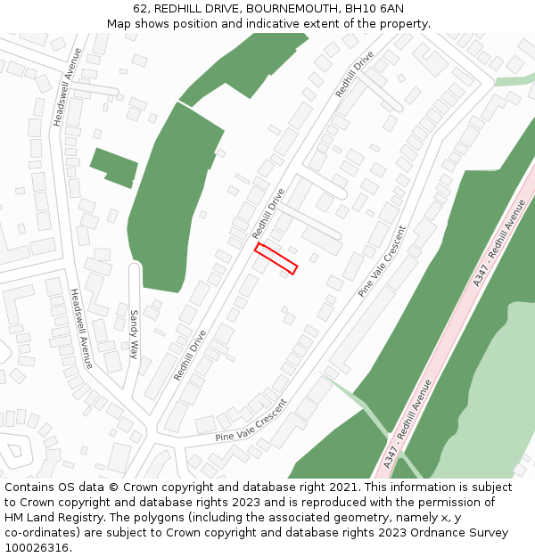 62, REDHILL DRIVE, BOURNEMOUTH, BH10 6AN: Location map and indicative extent of plot