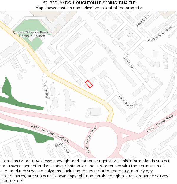 62, REDLANDS, HOUGHTON LE SPRING, DH4 7LF: Location map and indicative extent of plot