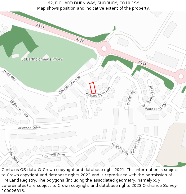 62, RICHARD BURN WAY, SUDBURY, CO10 1SY: Location map and indicative extent of plot