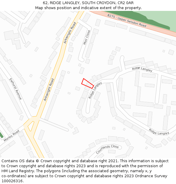 62, RIDGE LANGLEY, SOUTH CROYDON, CR2 0AR: Location map and indicative extent of plot