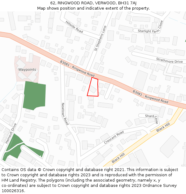 62, RINGWOOD ROAD, VERWOOD, BH31 7AJ: Location map and indicative extent of plot