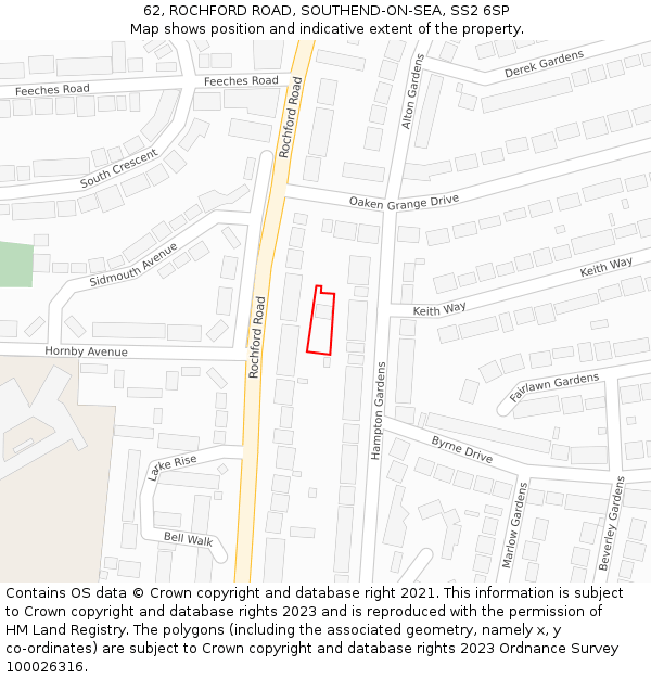 62, ROCHFORD ROAD, SOUTHEND-ON-SEA, SS2 6SP: Location map and indicative extent of plot