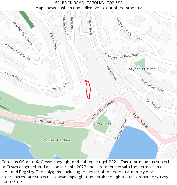 62, ROCK ROAD, TORQUAY, TQ2 5SR: Location map and indicative extent of plot