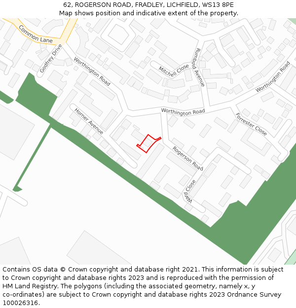 62, ROGERSON ROAD, FRADLEY, LICHFIELD, WS13 8PE: Location map and indicative extent of plot