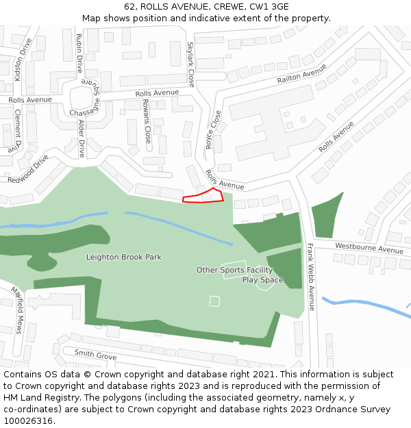 62, ROLLS AVENUE, CREWE, CW1 3GE: Location map and indicative extent of plot