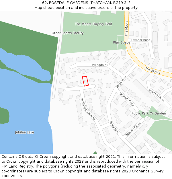 62, ROSEDALE GARDENS, THATCHAM, RG19 3LF: Location map and indicative extent of plot