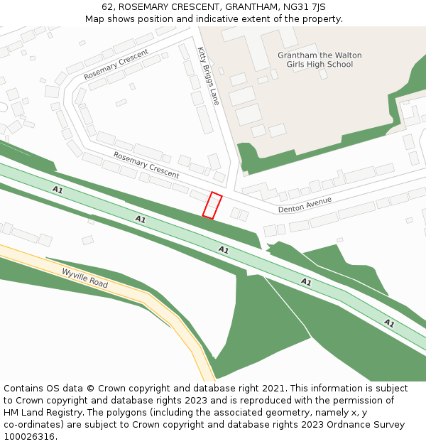 62, ROSEMARY CRESCENT, GRANTHAM, NG31 7JS: Location map and indicative extent of plot