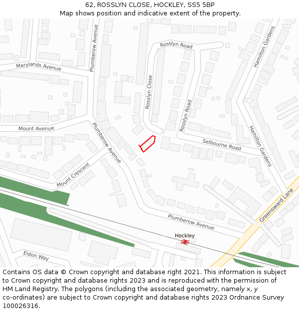 62, ROSSLYN CLOSE, HOCKLEY, SS5 5BP: Location map and indicative extent of plot