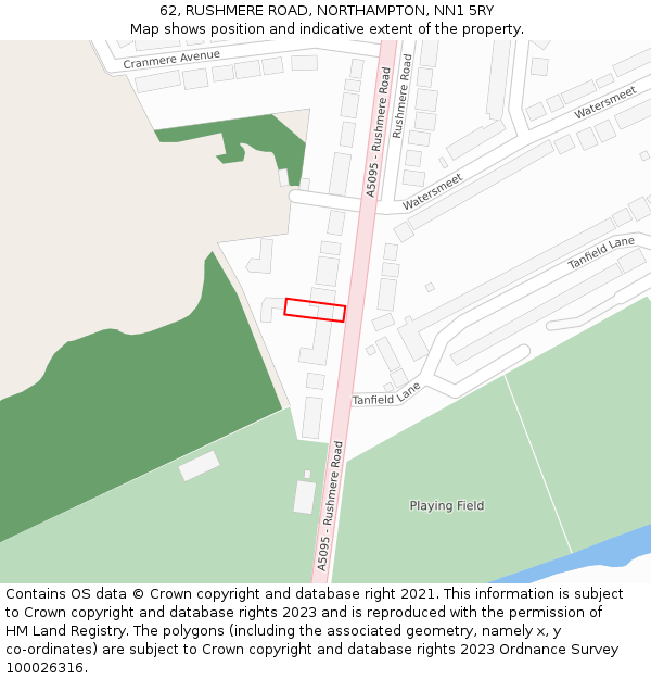 62, RUSHMERE ROAD, NORTHAMPTON, NN1 5RY: Location map and indicative extent of plot