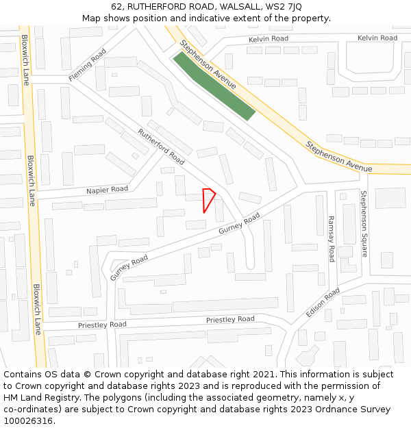 62, RUTHERFORD ROAD, WALSALL, WS2 7JQ: Location map and indicative extent of plot