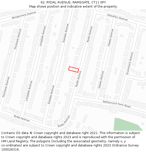 62, RYDAL AVENUE, RAMSGATE, CT11 0PY: Location map and indicative extent of plot