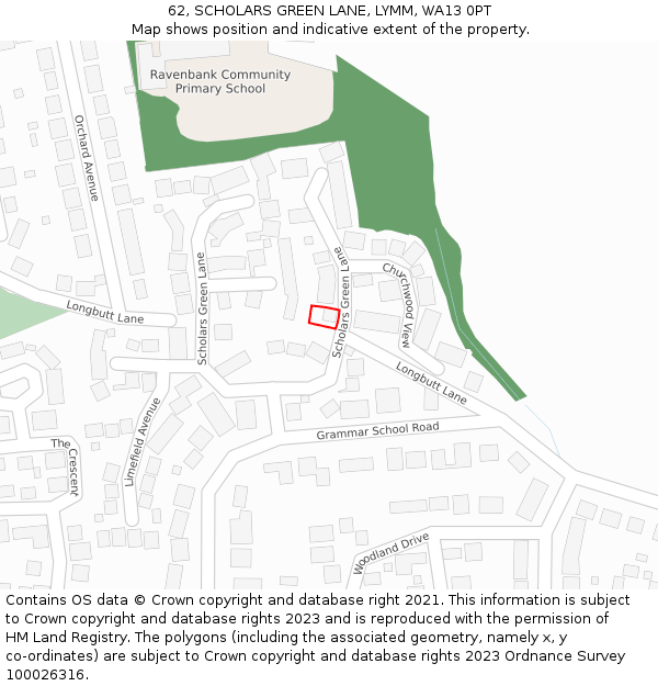 62, SCHOLARS GREEN LANE, LYMM, WA13 0PT: Location map and indicative extent of plot