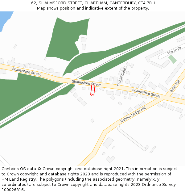 62, SHALMSFORD STREET, CHARTHAM, CANTERBURY, CT4 7RH: Location map and indicative extent of plot