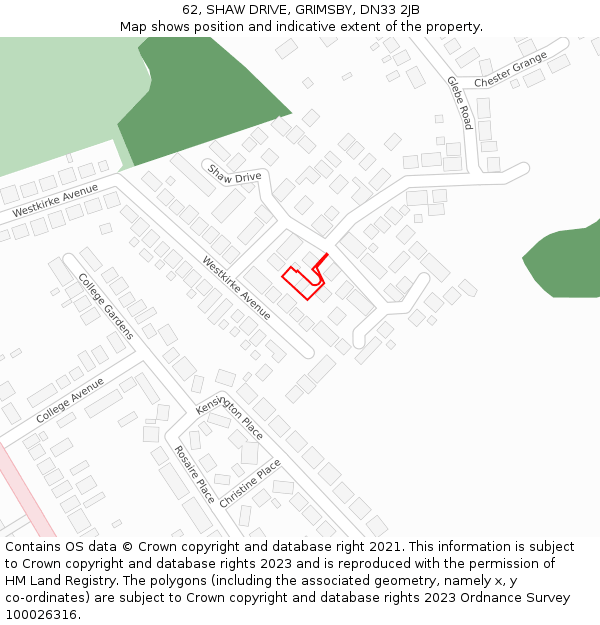 62, SHAW DRIVE, GRIMSBY, DN33 2JB: Location map and indicative extent of plot