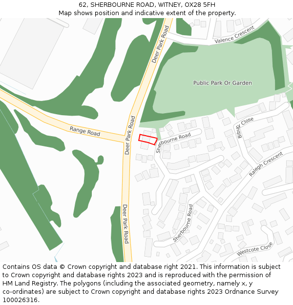 62, SHERBOURNE ROAD, WITNEY, OX28 5FH: Location map and indicative extent of plot