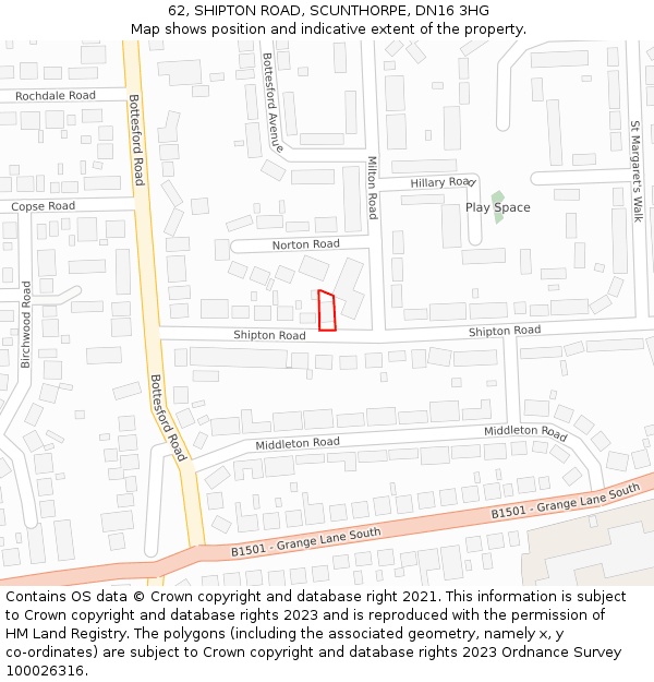 62, SHIPTON ROAD, SCUNTHORPE, DN16 3HG: Location map and indicative extent of plot