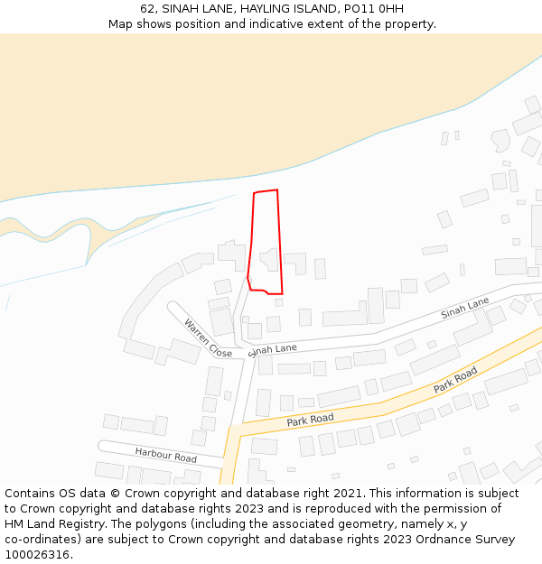 62, SINAH LANE, HAYLING ISLAND, PO11 0HH: Location map and indicative extent of plot