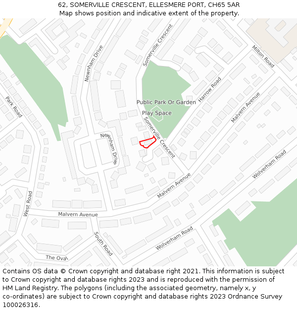 62, SOMERVILLE CRESCENT, ELLESMERE PORT, CH65 5AR: Location map and indicative extent of plot