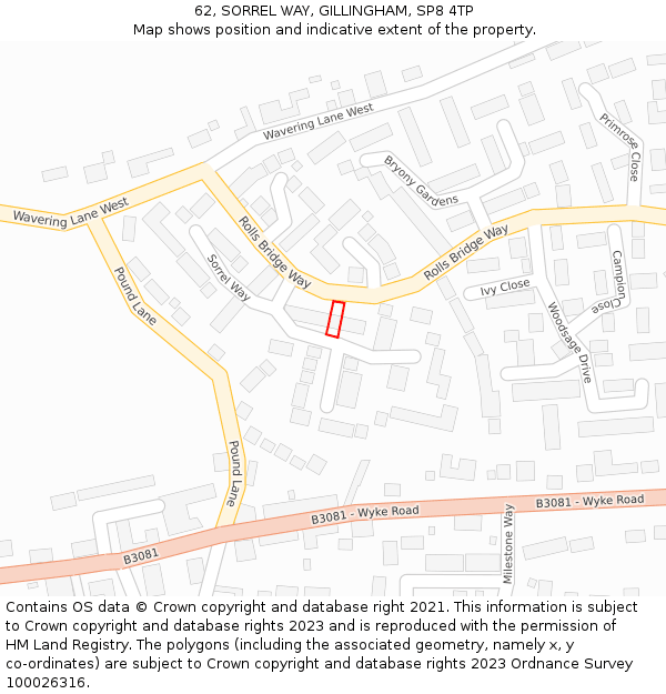 62, SORREL WAY, GILLINGHAM, SP8 4TP: Location map and indicative extent of plot