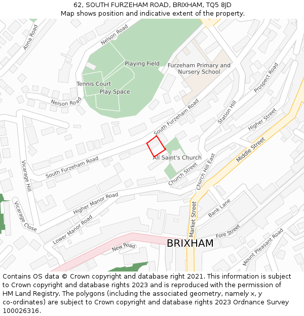 62, SOUTH FURZEHAM ROAD, BRIXHAM, TQ5 8JD: Location map and indicative extent of plot