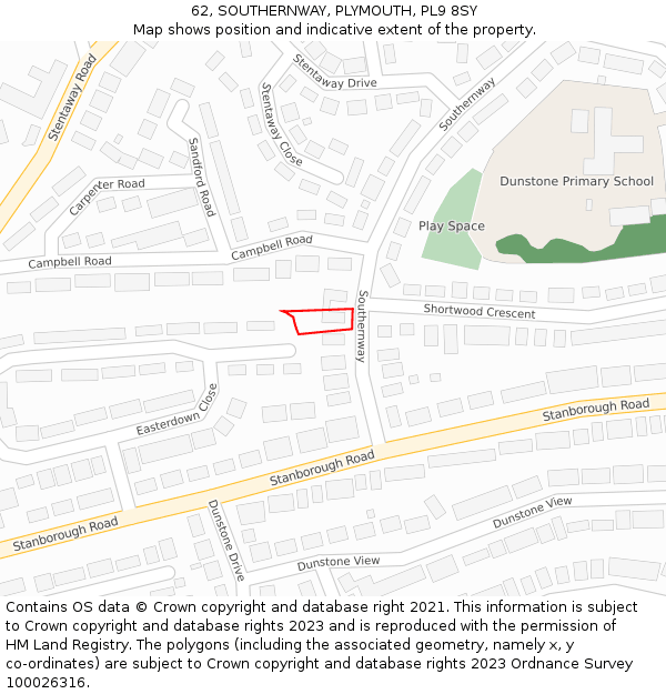 62, SOUTHERNWAY, PLYMOUTH, PL9 8SY: Location map and indicative extent of plot