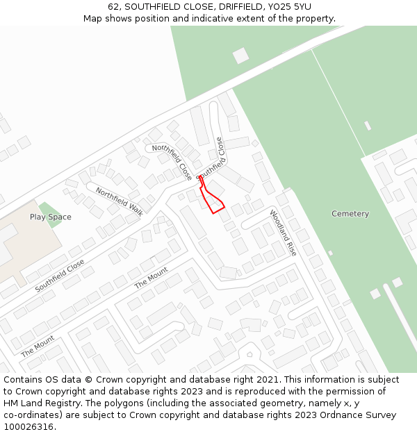 62, SOUTHFIELD CLOSE, DRIFFIELD, YO25 5YU: Location map and indicative extent of plot