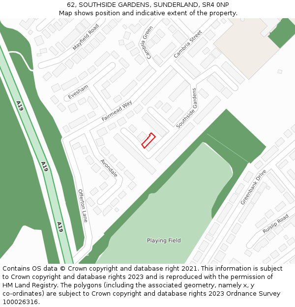 62, SOUTHSIDE GARDENS, SUNDERLAND, SR4 0NP: Location map and indicative extent of plot