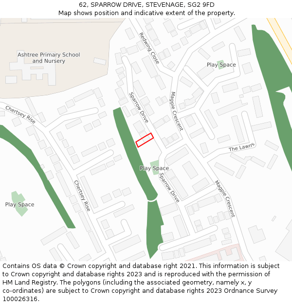 62, SPARROW DRIVE, STEVENAGE, SG2 9FD: Location map and indicative extent of plot