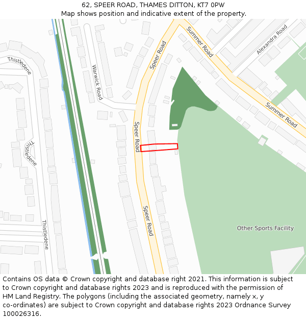 62, SPEER ROAD, THAMES DITTON, KT7 0PW: Location map and indicative extent of plot