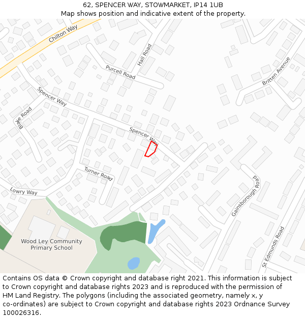 62, SPENCER WAY, STOWMARKET, IP14 1UB: Location map and indicative extent of plot