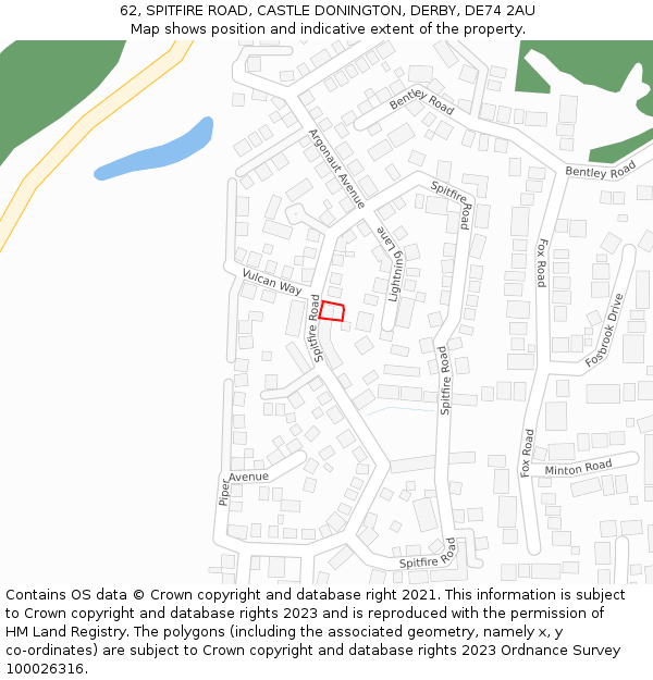 62, SPITFIRE ROAD, CASTLE DONINGTON, DERBY, DE74 2AU: Location map and indicative extent of plot