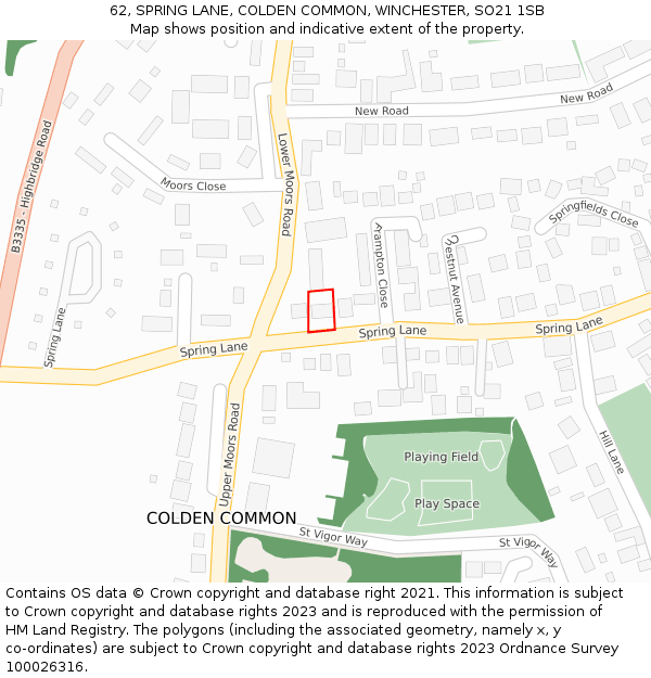 62, SPRING LANE, COLDEN COMMON, WINCHESTER, SO21 1SB: Location map and indicative extent of plot