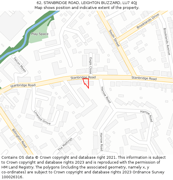 62, STANBRIDGE ROAD, LEIGHTON BUZZARD, LU7 4QJ: Location map and indicative extent of plot