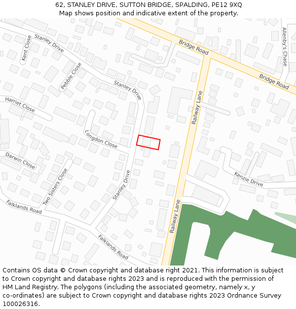 62, STANLEY DRIVE, SUTTON BRIDGE, SPALDING, PE12 9XQ: Location map and indicative extent of plot