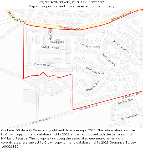 62, STEADINGS WAY, KEIGHLEY, BD22 6SD: Location map and indicative extent of plot